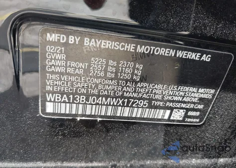 2021 BMW 530I xDrive из США, поврежденный, VIN WBA13BJ04MWX17295